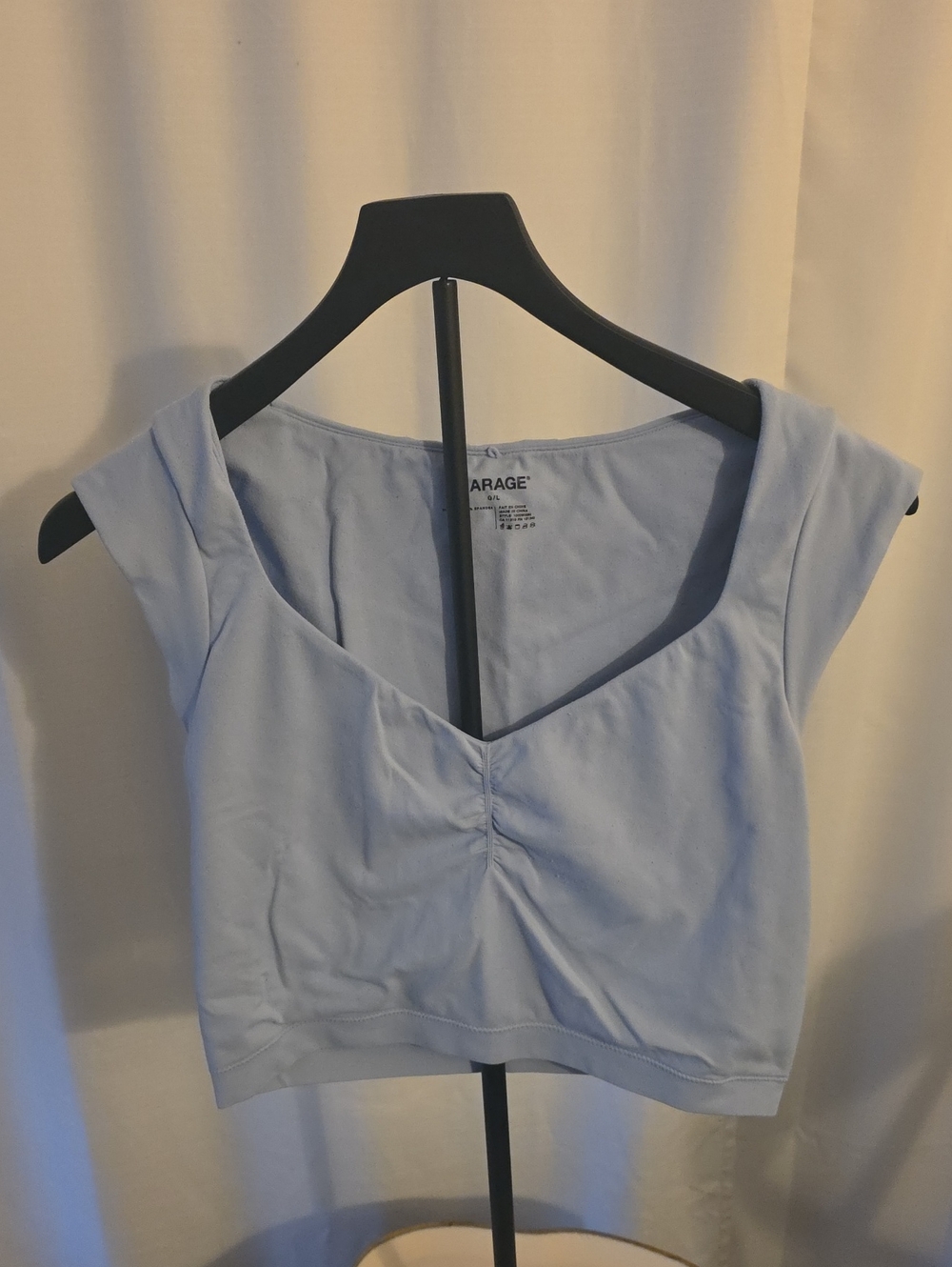 Garage Pale Blue V-Neck Ruched Crop Top
